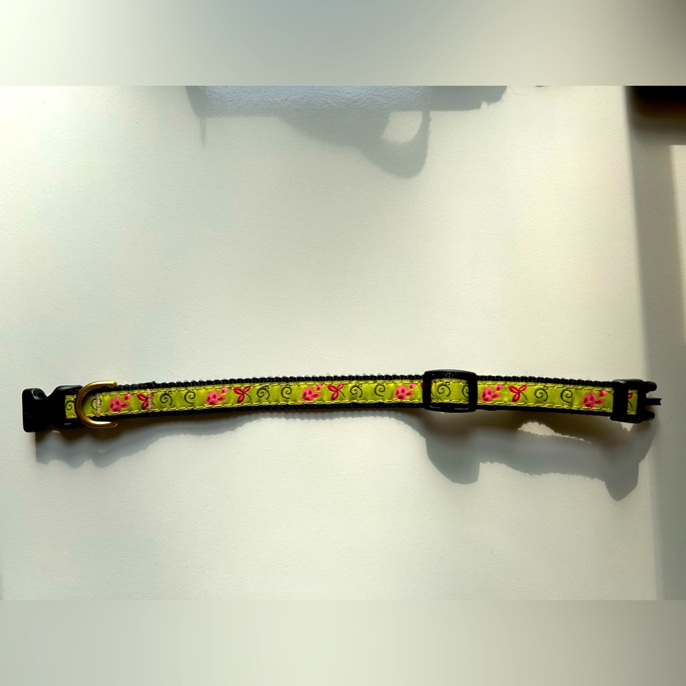 Adorable collar for a small dog - lime green with flowers
